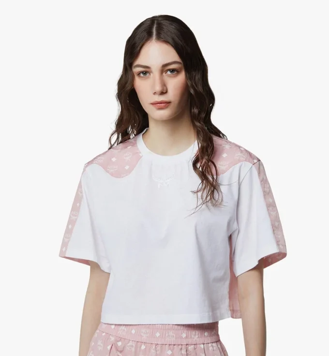 Camiseta corta Laurel de algodón orgánico y monograma Econyl® Camiseta corta Laurel de algodón orgánico y monograma Econyl®