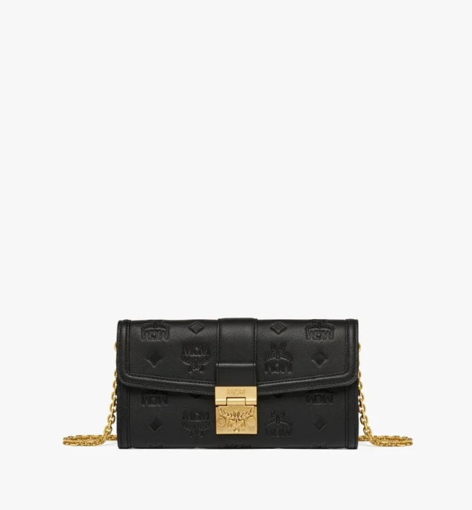 Cartera con cadena Tracy en piel con monograma en relieve Cartera con cadena Tracy en piel con monograma en relieve