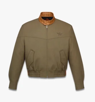 Chaqueta de sarga de lana y cuero con estampado Monogram