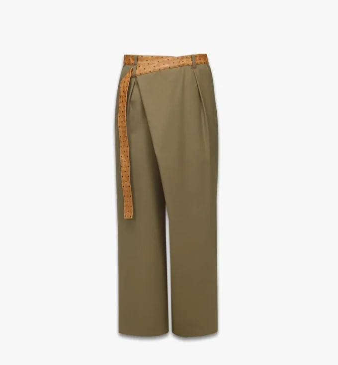 Pantalones de sarga de lana y cuero con estampado Monogram Pantalones de sarga de lana y cuero con estampado Monogram