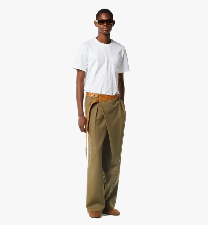 Pantalones de sarga de lana y cuero con estampado Monogram Pantalones de sarga de lana y cuero con estampado Monogram