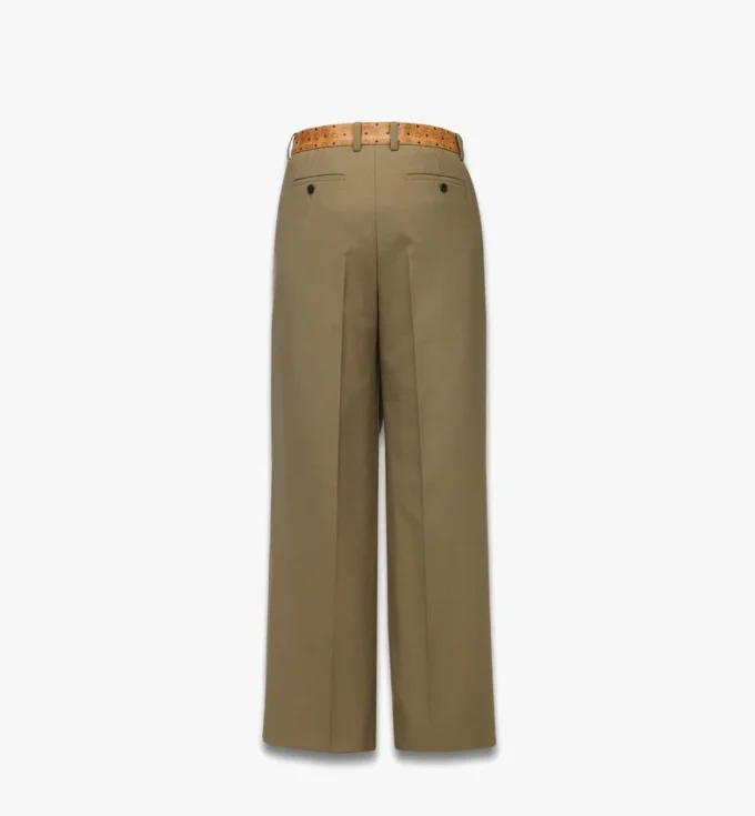 Pantalones de sarga de lana y cuero con estampado Monogram Pantalones de sarga de lana y cuero con estampado Monogram