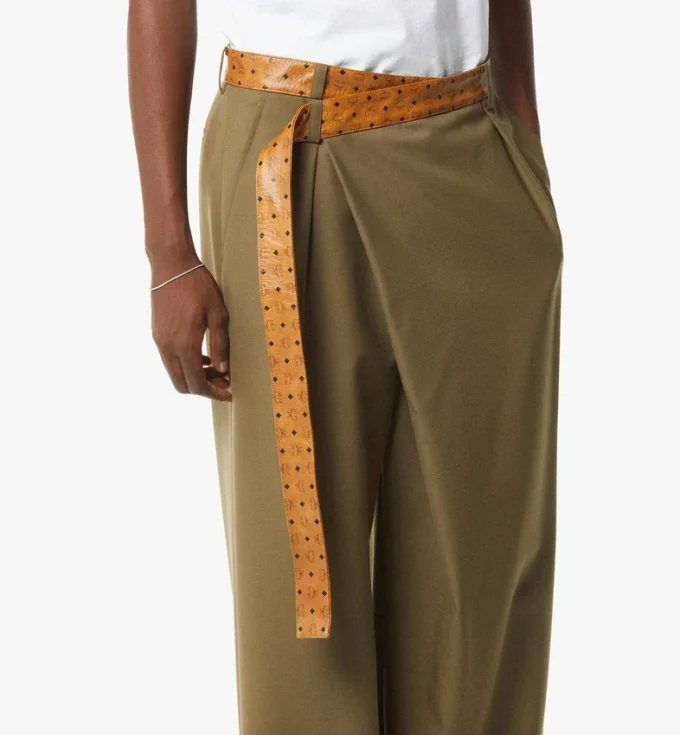 Pantalones de sarga de lana y cuero con estampado Monogram Pantalones de sarga de lana y cuero con estampado Monogram