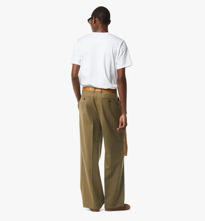 Pantalones de sarga de lana y cuero con estampado Monogram Pantalones de sarga de lana y cuero con estampado Monogram